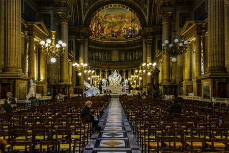 Inside view of famous madeleine church, paris, france