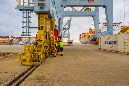 MONTEVIDEO, URUGUAY, OCTOBER - 2021 - Container loading zone at montevideo port, uruguayのeditorial素材
