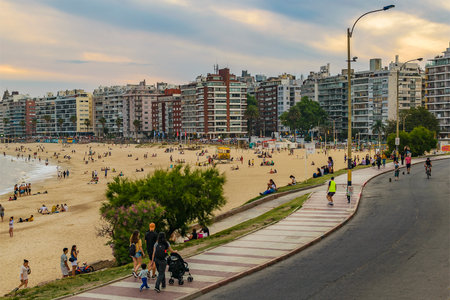 MONTEVIDEO, URUGUAY, NOVEMBER - 2022 - Coastal urban scene at pocitos neighborhood, montevideo city, uruguayのeditorial素材