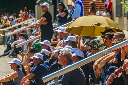 MONTEVIDEO, URUGUAY, NOVEMBER - 2022 - Crowd at street watching uruguay versus korea world cup soccer matchのeditorial素材