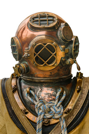 Middle shot old diving suit helmet isolated photoの写真素材