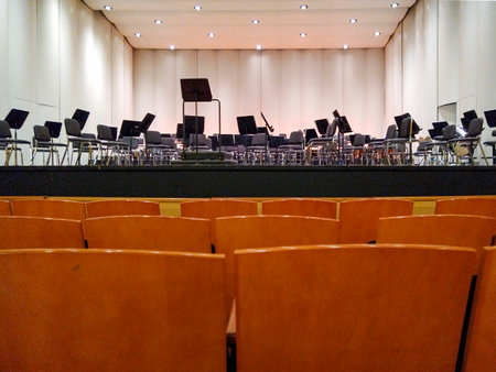Empty orchestra stage at sodre national auditorium, montevideo, uruguay