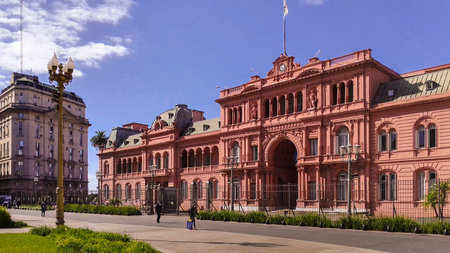 BUENOS AIRES, ARGENTINA, APRIL - 2022 - Sunny day urban scene at famous mayo square, buenos aires, argentinaのeditorial素材