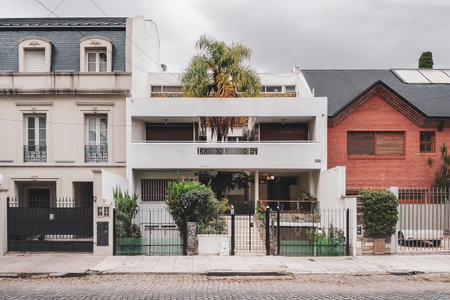 Urban day scene at elegant high class parque belgrano neighborhood, buenos aires, argentinaの写真素材