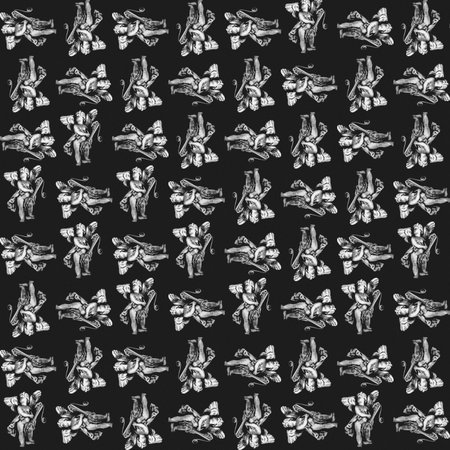 Black and white angel boy sculpture motif pattern designの写真素材