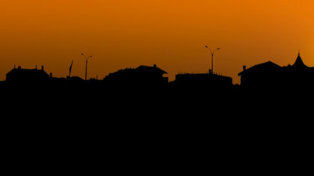 High contrast sunset urban silhouette landscape, carrasco neighborhood, montevideo, uruguayの写真素材