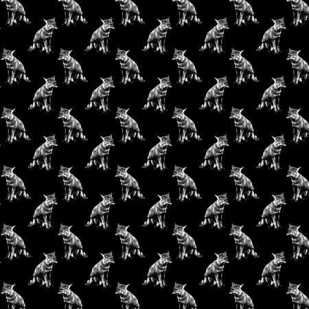 Fox sitting black and white graphic motif patternの写真素材