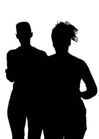 Two adult women running back view isolated graphic silhouetteの写真素材