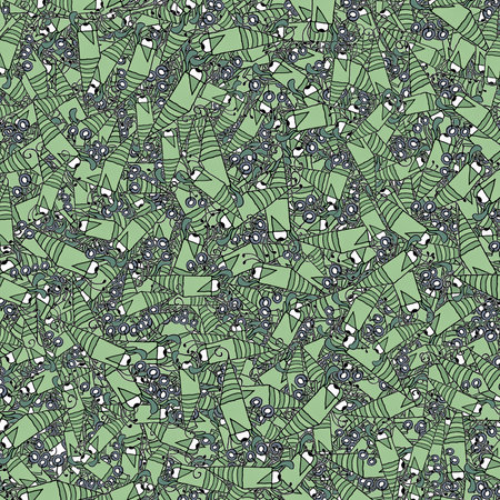 Robot insect sketchy drawing motif random pattern in mixed green colorsの写真素材