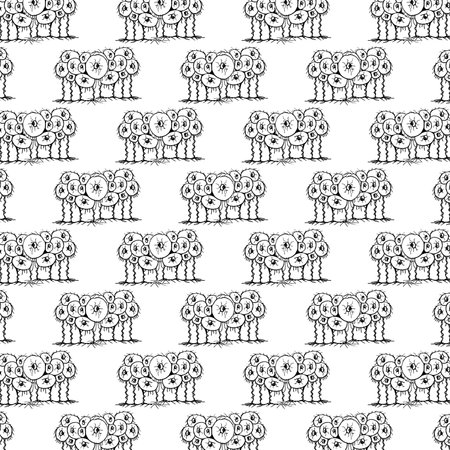 Exotic fantasy plants drawing motif black and white patternの写真素材