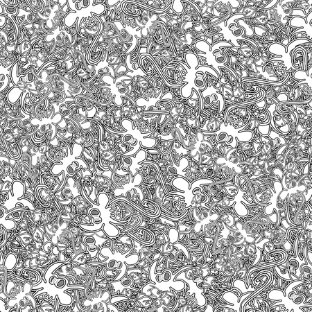 Fantasy monster plant drawing motif intricate black and white patternの写真素材