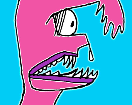 Vibrant colors funny monster with surprise expression drawing close up portraitの写真素材