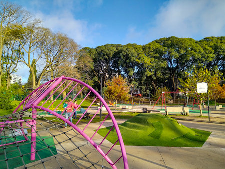 Montevideo, Uruguay; May 26 2023: Playground park at famous rodo park, montevideo, uruguay