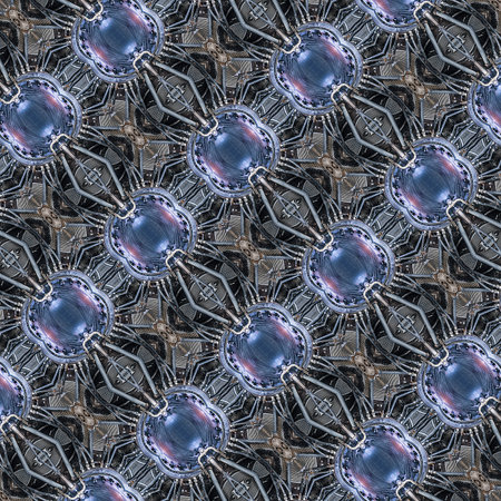 Futuristic tech collage motif pattern in mixed blue colors