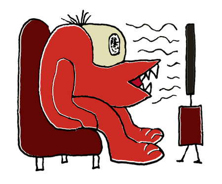 Monster watching tv on sofa funny series addiction concept sketchy drawing illustrationの写真素材