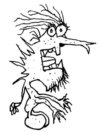 Worried expression monster sketchy style black and white isolated drawingの写真素材