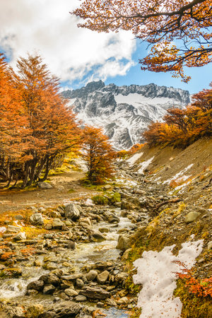 Martial Glacier vertical shot landscape, Ushuaia, Tierra del Fuego province, Argentinaの写真素材