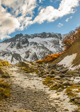 Martial Glacier wide shot landscape, Ushuaia, Tierra del Fuego province, Argentinaの写真素材