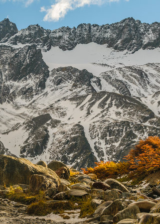 Martial Glacier wide shot landscape, Ushuaia, Tierra del Fuego province, Argentinaの写真素材