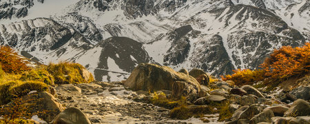 Martial Glacier wide shot landscape, Ushuaia, Tierra del Fuego province, Argentinaの写真素材