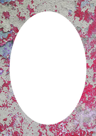 Blank frame with red and white cracked paint wall texture rounded bordersの写真素材
