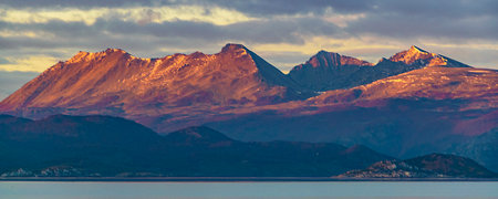 Puerto Williams and Beagle Channel, view from Puerto Almanza point of view, Tierra del Fuego,...