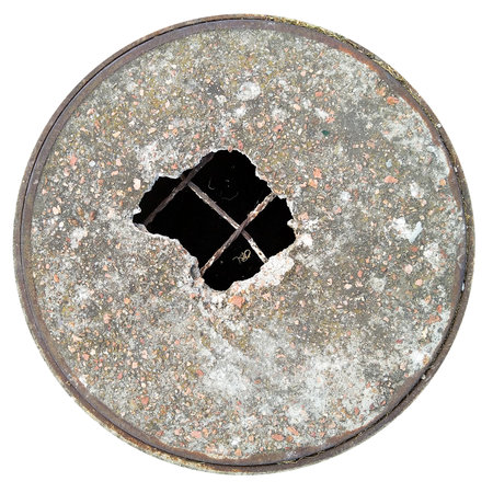 Top view shot isolated broken sewer street photo