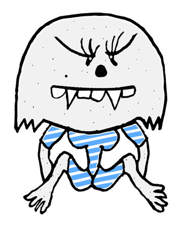 Female fantasy monster sitting with angry expression sketchy drawing isolated illustrationの写真素材