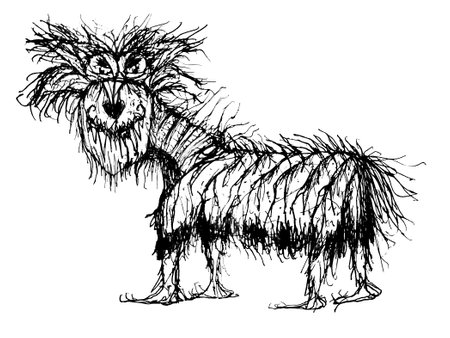 Fantasy monster feline black and white pencil drawing isolated illustrationの写真素材