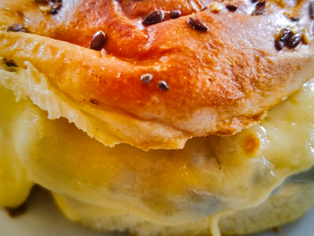 High angle shot beef burger on white dish photoの写真素材