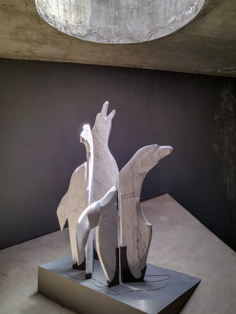 Punta Tombo, Argentina; December 28 2022: Contemporary style penguin sculptures exhibited at punta tombo visitor center building, chubut province, argentinaの写真素材