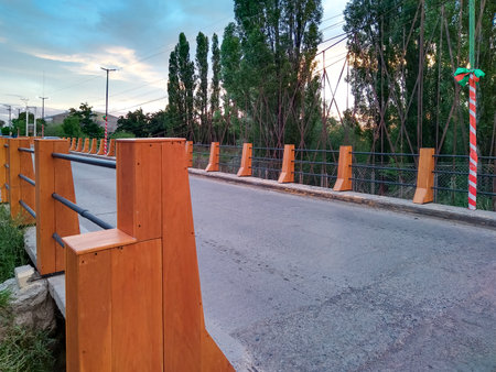 Bridge over chubut river at gaiman town, chubut province, patagonia, argentinaの写真素材