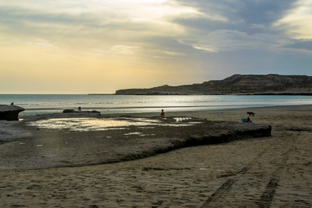 Landcape scene at puerto piramides beach, biedma department, puerto madryn, chubut province, argentinaの写真素材