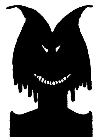 Black silhouette demonic head mid shot portrait hand draw illustrationの写真素材