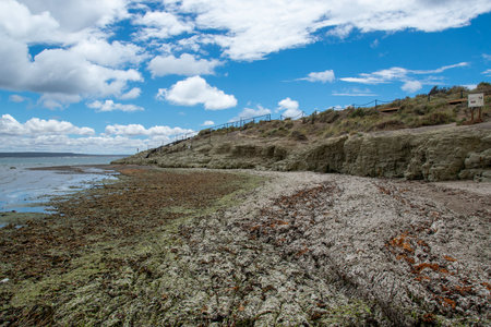 Puntas cuevas cliffs landscape, this was the first welsh settlement in nineteen century, puerto madryn city, chubut province, argentina, argentinaの写真素材