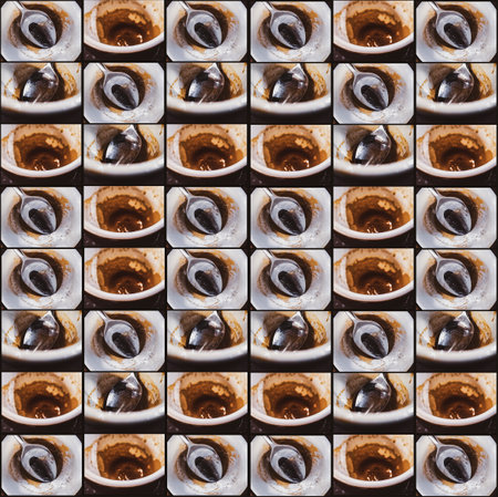 Overhead view of an empty coffee cups photo collage composition seamless patternの写真素材