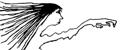 Side view fantasy woman with sad expression outstretched arm hand drawn illustrationの写真素材