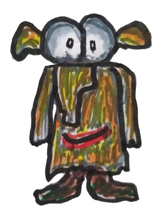 Front view full body funny creature sketchy colored hand drawn illustrationの写真素材