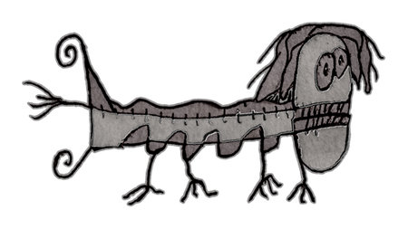 Side view full body portrait sad expression sketchy monster hand drawn isolated illustrationの写真素材