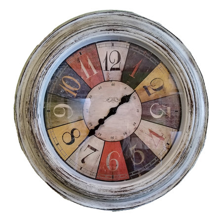 Rustic colored style vintage wall clock isolated on white background photoの写真素材