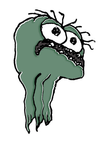 Full body portrait funny baby green monster alien isolated hand drawn illustrationの写真素材