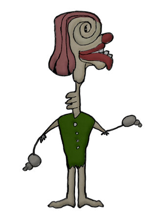 Side view full body portrait fantasy clown hand drawn colored isolated illustrationの写真素材
