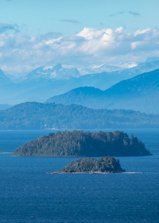 Nahuel huapi national park landscape view from circuito chico panoramic point, san carlos de bariloche city, rio negro province, patagonia, argentinaの写真素材
