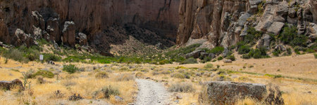 La buitrera canyon entrance landscape, patagonia, piedra parada, chubut province, argentinaの写真素材