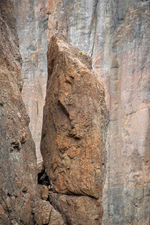 Canyon rocky detail at la buitrera canyon,  a rock formations formed by ancient volcanic activity located in patagonia, chubut province, argentinaの写真素材