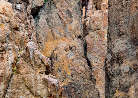 Canyon rocky detail at la buitrera canyon,  a rock formations formed by ancient volcanic activity located in patagonia, chubut province, argentinaの写真素材