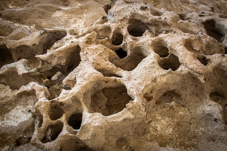 Canyon rocky detail at la buitrera canyon, a rock formations formed by ancient volcanic activity...