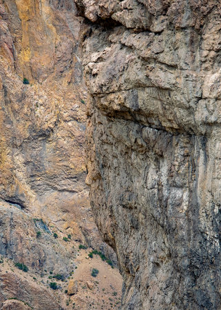 Canyon rocky detail at la buitrera canyon,  a rock formations formed by ancient volcanic activity located in patagonia, chubut province, argentinaの写真素材