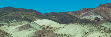 Mountains and arid stepppe patagonia landscape at ancient volcanic environment, piedra parada, languineo department, chubut province, argentinaの写真素材