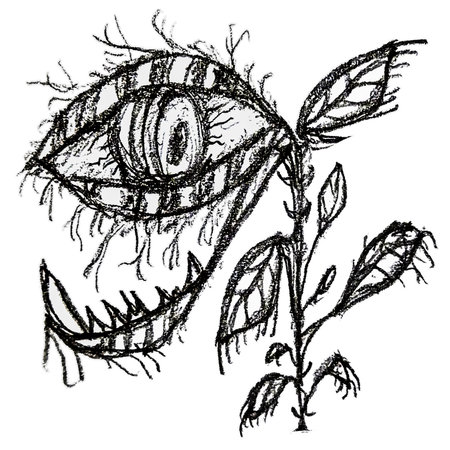 Fantasy monster carnivorous plant in black and white colors hand drawn isolated illustration,の写真素材